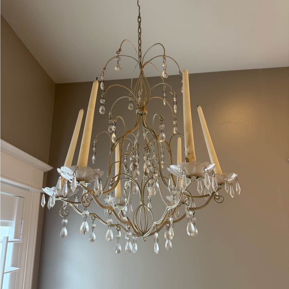 Beige/cream metal and plastic chandelier